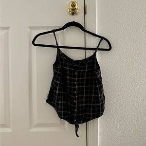 Black Linen Plaid Abercrombie Crop Top